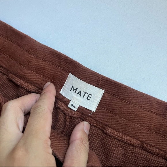 MATE THE LABEL brown thermal waffle knit elastic waist wide leg cropped pants - Picture 5 of 6